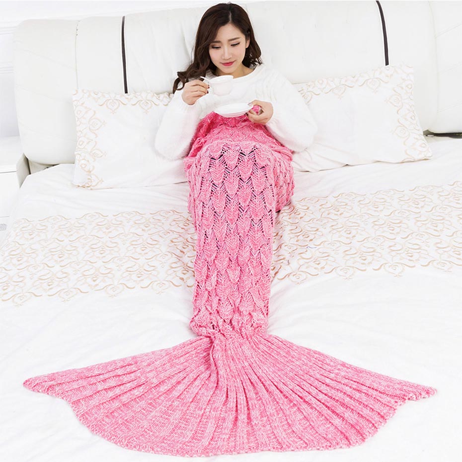 VIP LINK ISINOTEX Soft Knitted Mermaid Tail Blanket Crochet Handmade Sleeping Bag for Kids Adult Best Birthday Christmas Gift